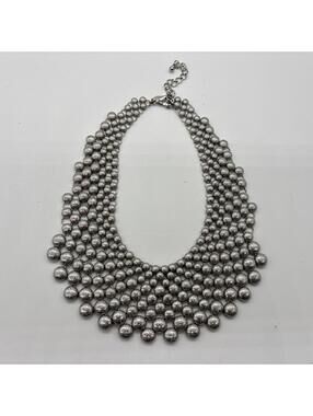Gorgeous Chicos Graduated Bib Chain Link Mesh Necklace Silver Chunky Statement